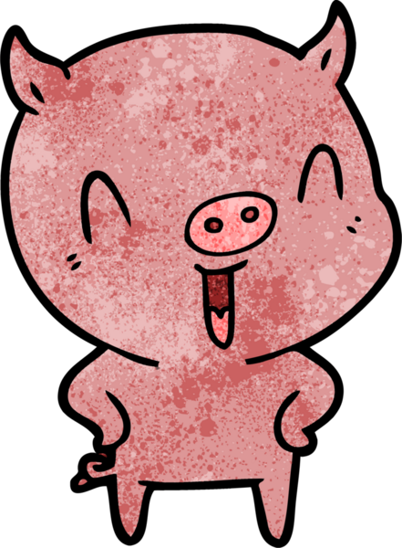 Bir insan tarafından çizilmiş mutlu çizgi film domuzu.