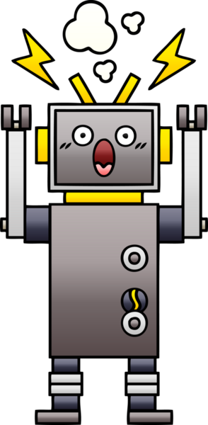 Arızalı bir robotun insan tarafından çizilmiş gölgeli karikatürü