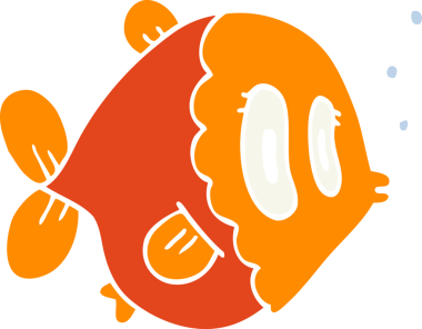 Bir insan tarafından çizilmiş düz renkli karikatür balığı