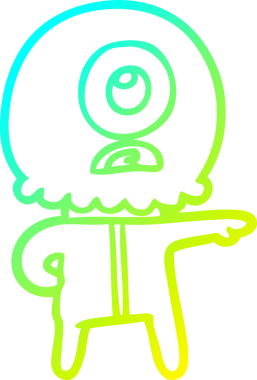 Bir insan tarafından çizilmiş soğuk gradyan çizgi çizimi Kiklops uzaylı uzay adamı