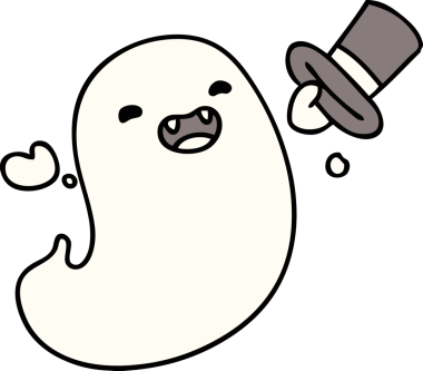 Bir insan tarafından çizilmiş silindir şapkalı mutlu bir cadılar bayramı hayaletinin çizgi filmi.