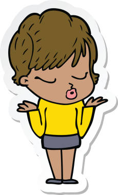 Bir insan tarafından çizilmiş, gözleri kapalı bir karikatür kadının çıkartması.