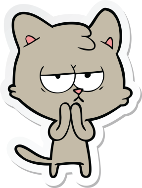 Bir insan tarafından çizilmiş sıkılmış çizgi film kedisinin çıkartması.