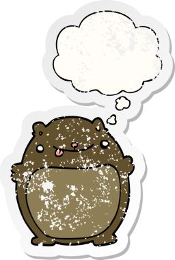 Düşünce baloncuğu olan çizgi film ayısı bir insan tarafından çizilmiş yıpranmış bir çıkartma.