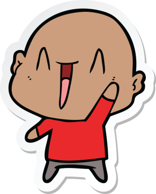 Bir insan tarafından çizilmiş mutlu, kel bir adamın çıkartması.