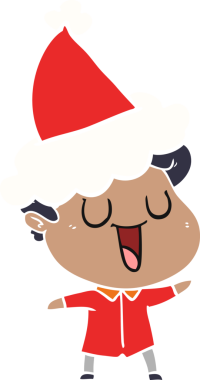 Gülen el, bir insan tarafından çizilmiş Noel Baba şapkası giyen bir adamın düz renk çizimi.