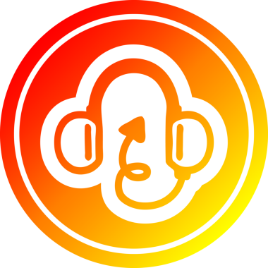 müzik kulaklıkları şeytan kuyruklu yuvarlak simgeli sıcak gradyan bir insan tarafından çizilmiş.