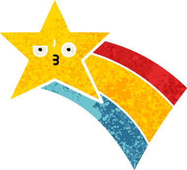 Bir insan tarafından çizilmiş gökkuşağı yıldızının retro çizim tarzı karikatürü