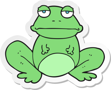 Bir insan tarafından çizilmiş karikatür kurbağasının çıkartması.