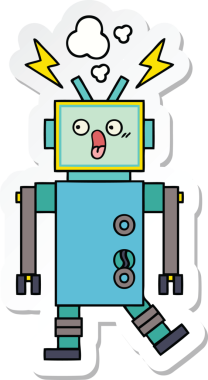 Bir insan tarafından çizilmiş şirin çizgi film robotunun çıkartması.