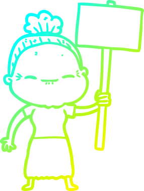 Bir insan tarafından çizilmiş barışçıl, yaşlı bir kadının soğuk çizgi çizimi.