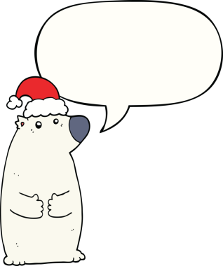 Bir insan tarafından çizilmiş balonlu Noel şapkası takan çizgi film ayısı.