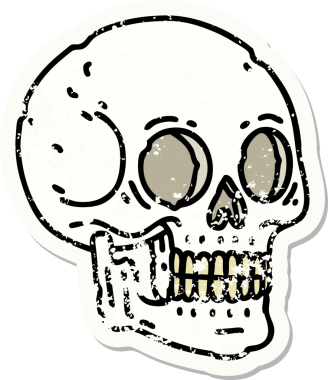 Bir insan tarafından çizilmiş geleneksel bir kafatası stili dövmesi var.