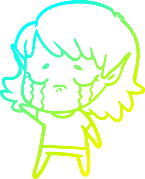 Bir insan tarafından çizilmiş, ağlayan bir elf kızı çizimi.