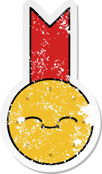 Bir insan tarafından çizilmiş şirin bir altın madalyanın sıkıntılı çıkartması.