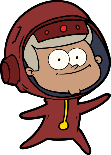 Bir insan tarafından çizilmiş mutlu astronot çizgi filmi.