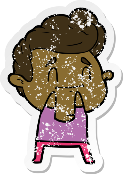 Bir insan tarafından çizilmiş mutlu bir çizgi film karakterinin sıkıntılı çıkartması.