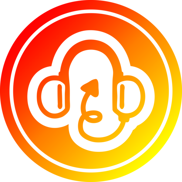 müzik kulaklıkları şeytan kuyruklu yuvarlak simgeli sıcak gradyan bir insan tarafından çizilmiş.