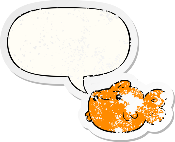 Konuşma baloncuğu olan çizgi film balıkları bir insan tarafından çizilmiş sıkıntılı eski bir çıkartma