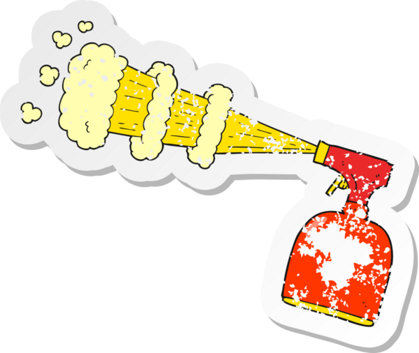 Bir insan tarafından çizilmiş karikatür sprey şişesinin gerilimli yapıştırması.