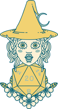 Retro Dövme Biçimli elf karakteri Bir insan tarafından çizilmiş doğal yirmi zar atışıyla