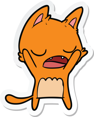 Bir insan tarafından çizilmiş esneyen bir kedinin çıkartması.