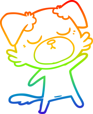 Gökkuşağı gradyan çizimi. Bir insan tarafından çizilmiş şirin bir köpek çizimi.