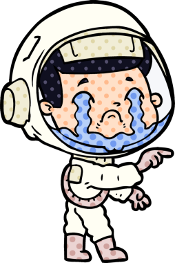 Bir insan tarafından çizilmiş ağlayan astronot çizgi filmi.