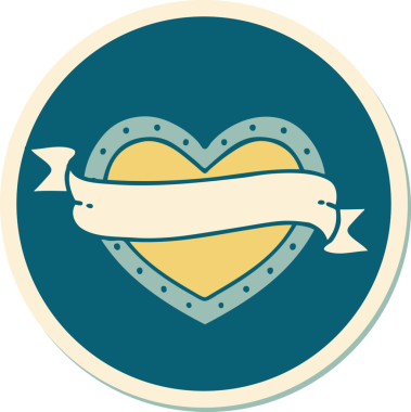 Bir insan tarafından çizilmiş geleneksel bir kalp ve bayrak stili dövme çıkartması.