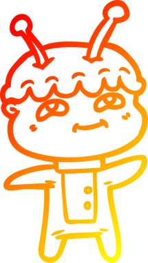 Bir insan tarafından çizilmiş dost canlısı bir uzay adamının sıcak çizgi çizimi