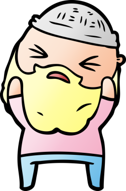 Bir insan tarafından çizilmiş sakallı bir çizgi film adamı.