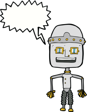 Bir insan tarafından çizilmiş komik karikatür robotu.