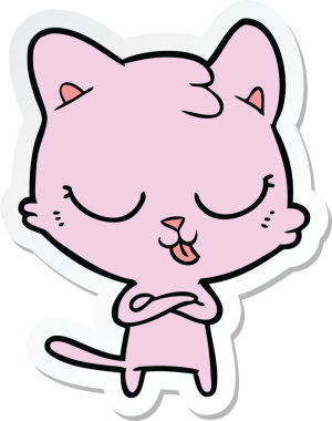 Bir insan tarafından çizilmiş çizgi film kedisinin çıkartması.