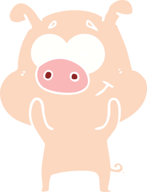 Bir insan tarafından çizilmiş mutlu düz renkli çizgi film domuzu