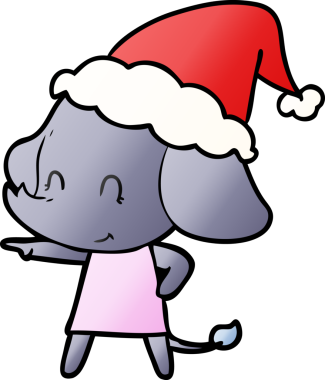 Bir insan tarafından çizilmiş Noel Baba şapkası giyen bir filin gradyan çizimi.