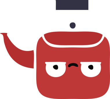 Bir insan tarafından çizilmiş bir çaydanlığın düz renkli retro karikatürü