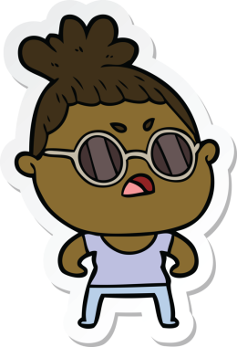 Çizgi film çıkartması. Bir insan tarafından çizilmiş rahatsız bir kadın.