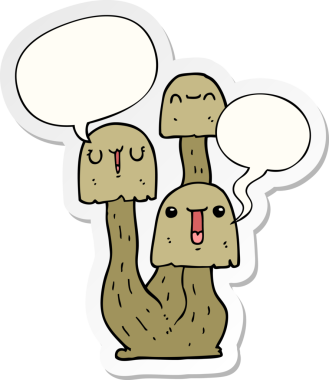 Bir insan tarafından çizilmiş konuşma balonu çıkartmalı mantar mantarı.