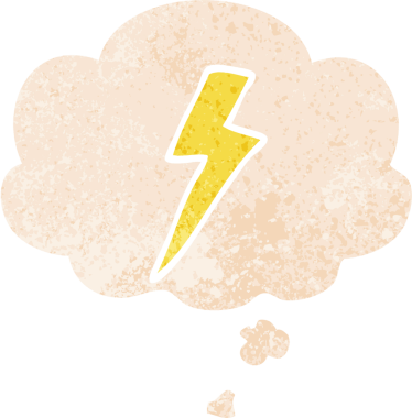 Düşünce baloncuğu ile çizgi film yıldırımı grunge sıkıntılı retro dokuma tarzı bir insan tarafından çizilmiş