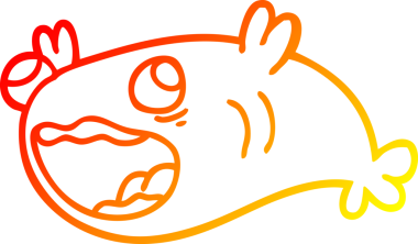 Bir insan tarafından çizilmiş karikatür balığının sıcak çizgi çizimi