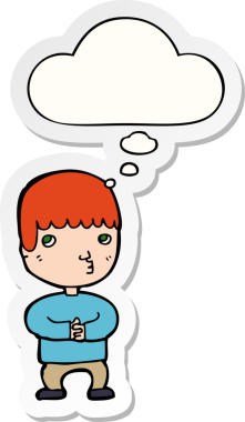 Karikatürist, düşünce baloncuğuyla insan tarafından çizilmiş bir çıkartma gibi düşünüyor.