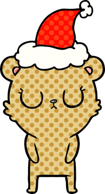 Barışçıl el çizimi çizgi roman tarzı Noel Baba şapkası takan bir ayı insan tarafından çizilmiş.