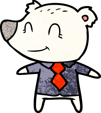 Kutup ayısı gömlekli ve kravatlı bir insan tarafından çizilmiş.