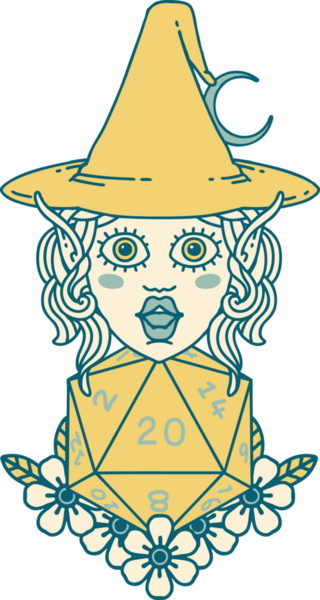 Retro Dövme Biçimli elf karakteri Bir insan tarafından çizilmiş doğal yirmi zar atışıyla