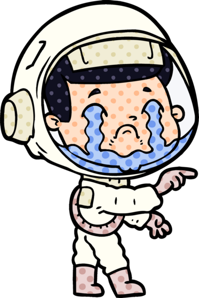 Bir insan tarafından çizilmiş ağlayan astronot çizgi filmi.