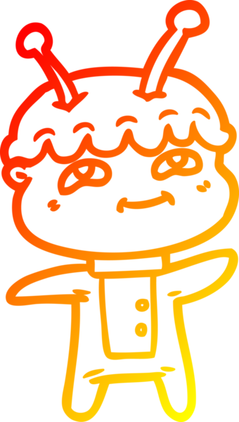 Bir insan tarafından çizilmiş dost canlısı bir uzay adamının sıcak çizgi çizimi