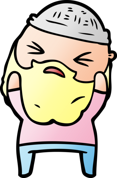 Bir insan tarafından çizilmiş sakallı bir çizgi film adamı.