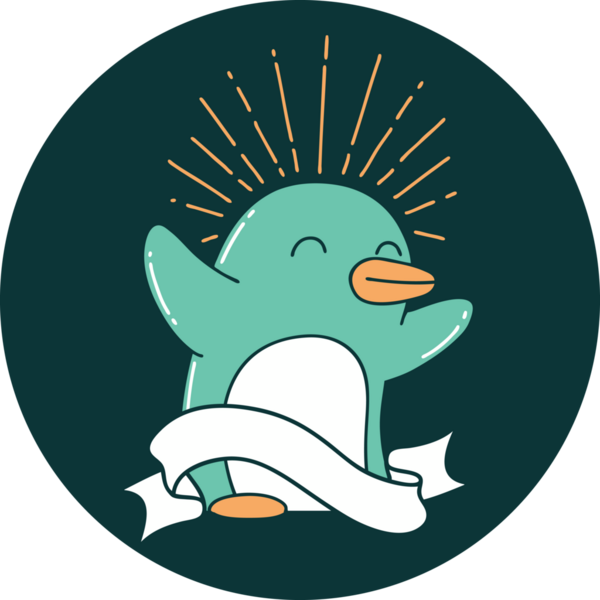 Bir insan tarafından çizilmiş mutlu penguen dövmesi ikonu