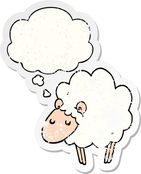 Düşünce baloncuğu olan çizgi film koyunları insan tarafından çizilmiş yıpranmış bir çıkartma gibi.