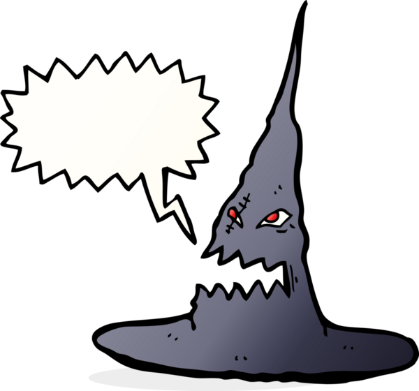 Bir insan tarafından çizilmiş konuşma baloncuklu cadı şapkası.